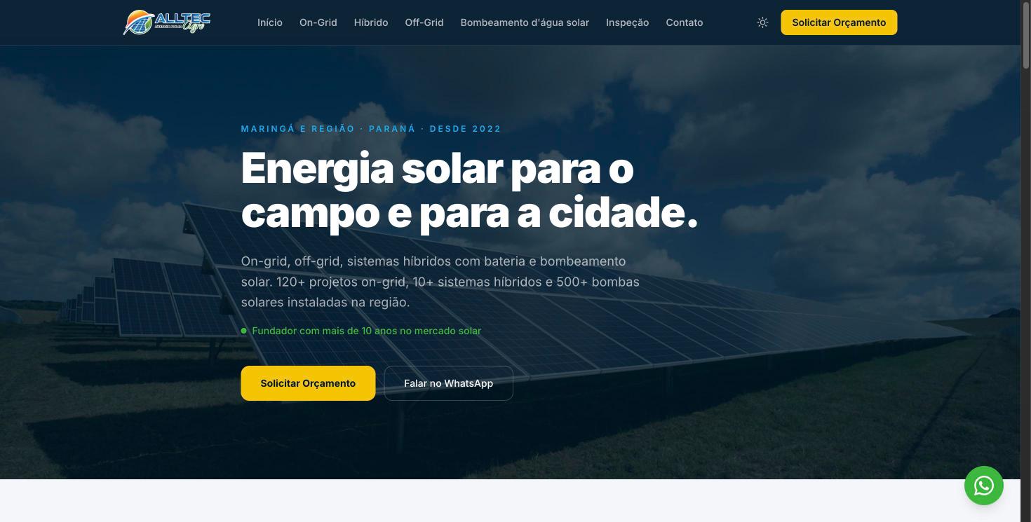 Site da Alltec Agro Energia Solar, projeto ThriveUp