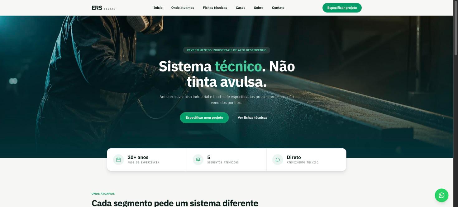 Site da ERS Tintas, projeto ThriveUp